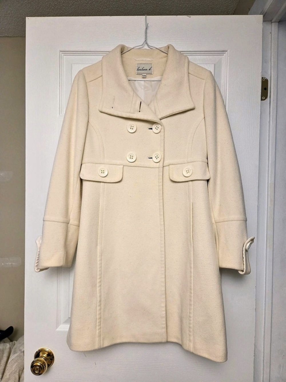 barbara b. Double-Breasted Pea Coat in Cream Size Medium